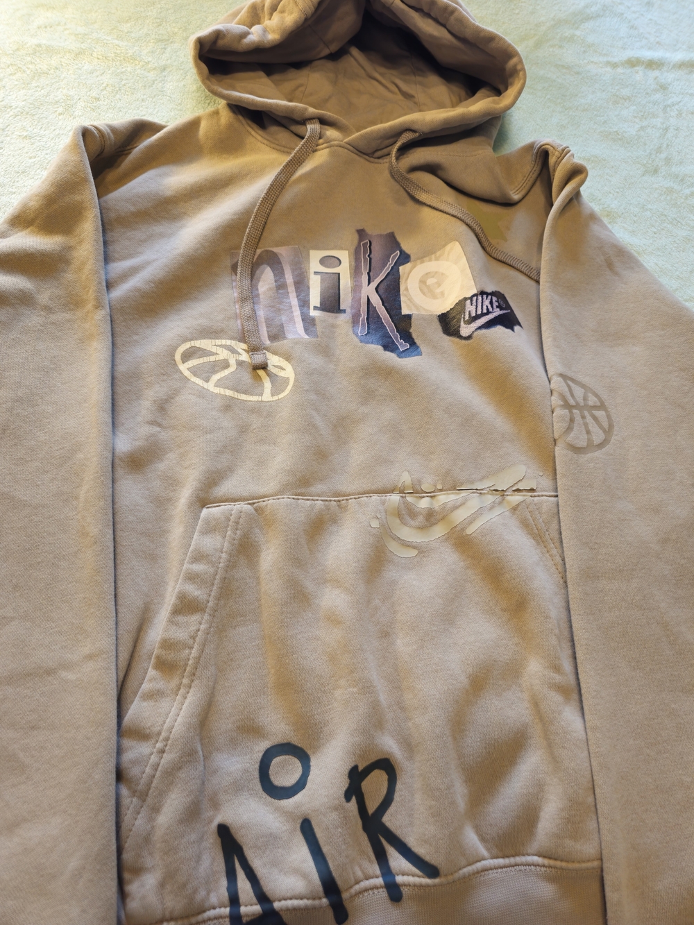 Nike Taupe Mixed-Media Logo Hoodie - Picture 3 of 9